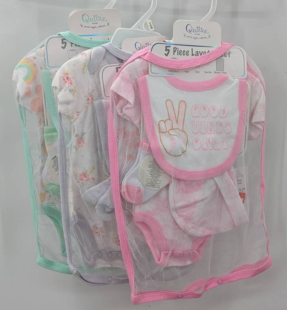 Quiltex Lot 3 (1Piece Sets) 5 Pcs each set Green White 3-6 month Girl Bib Hat
